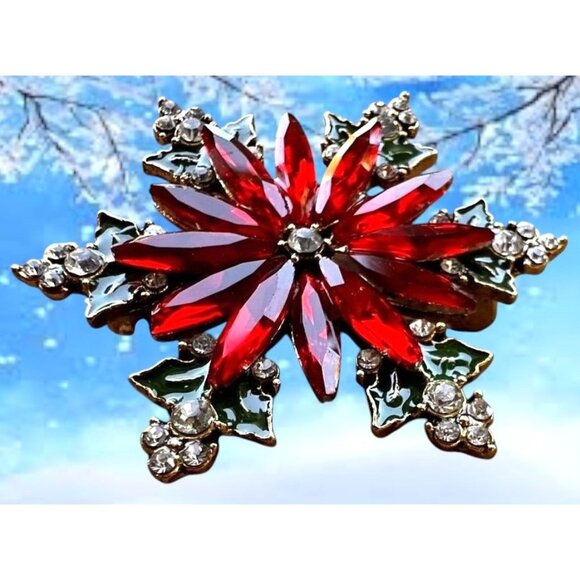 Poinsettia Brooch Pin New Christmas Flower December Birthstone Festive L… - Picture 5 of 12